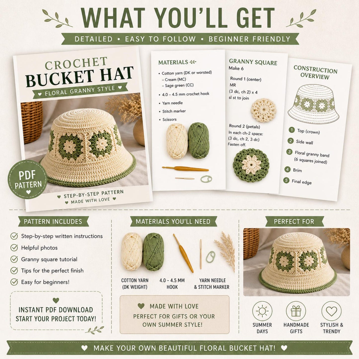 Floral Granny Bucket Hat Crochet Pattern
