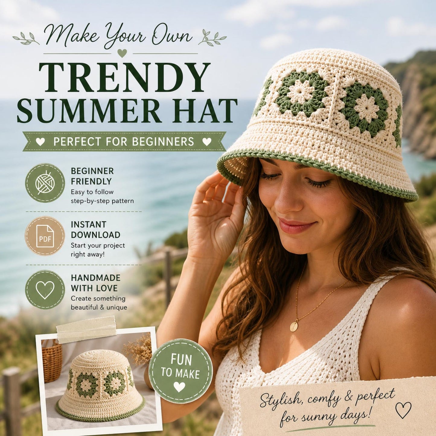 Floral Granny Bucket Hat Crochet Pattern