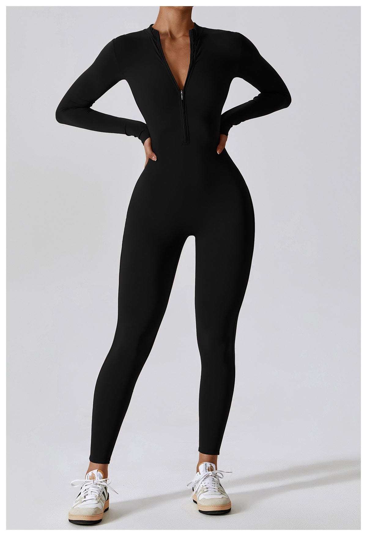 Front Zippered Full Shaping One Piece Sports Jumpsuit