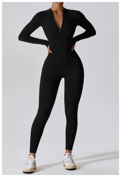Front Zippered Full Shaping One Piece Sports Jumpsuit