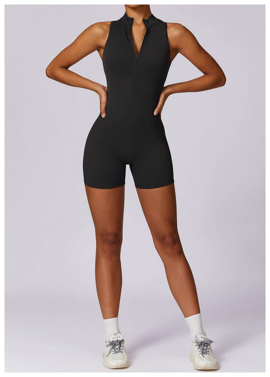 Sleeveless Sport Shaping Jumpsuit with Front Zipper Closure