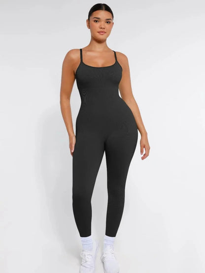 Ribbed Plus Size Bodycon Jumpsuits Shaper with Removable Pads