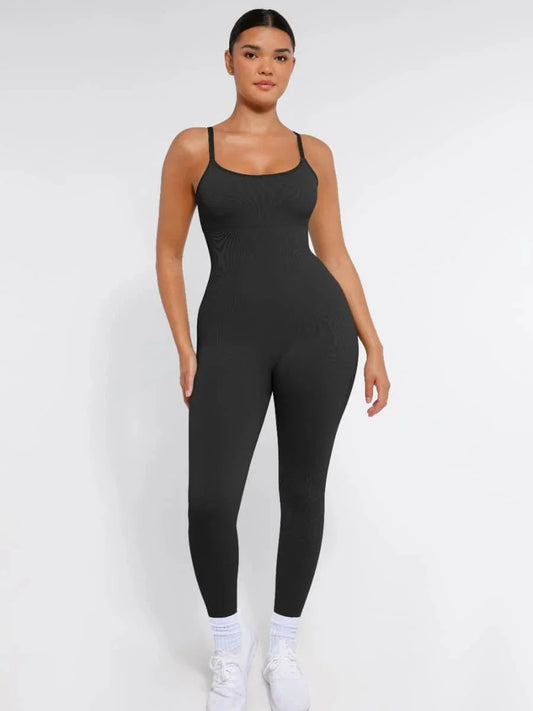 Ribbed Plus Size Bodycon Jumpsuits Shaper with Removable Pads