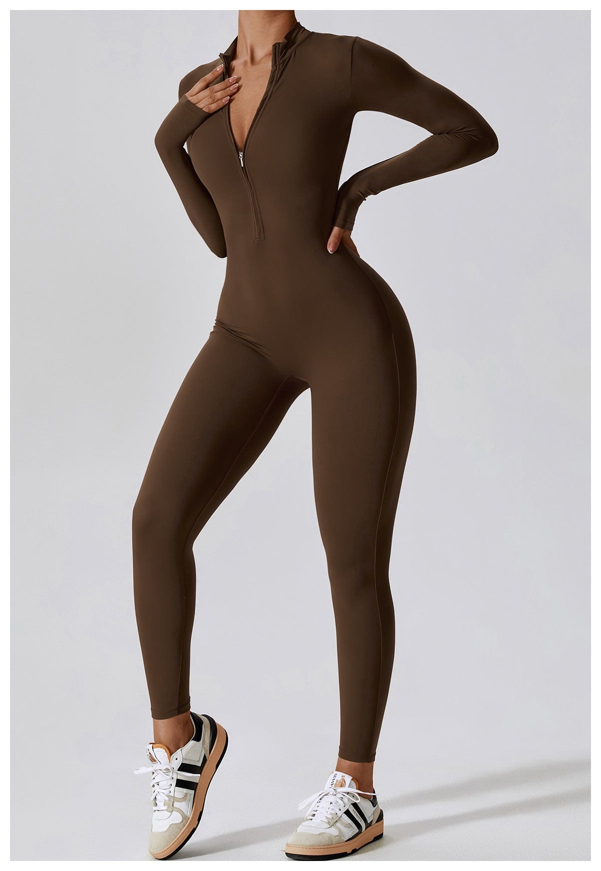 Front Zippered Full Shaping One Piece Sports Jumpsuit
