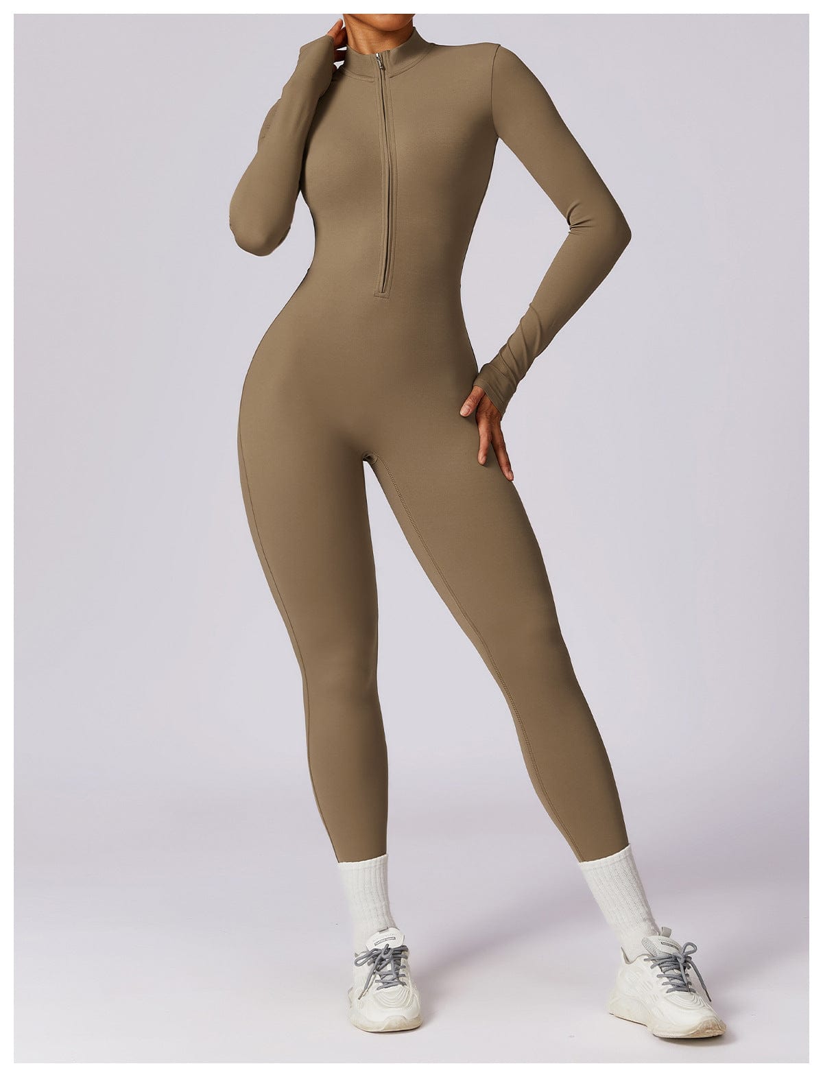 Front Zippered Full Shaping One Piece Sports Jumpsuit