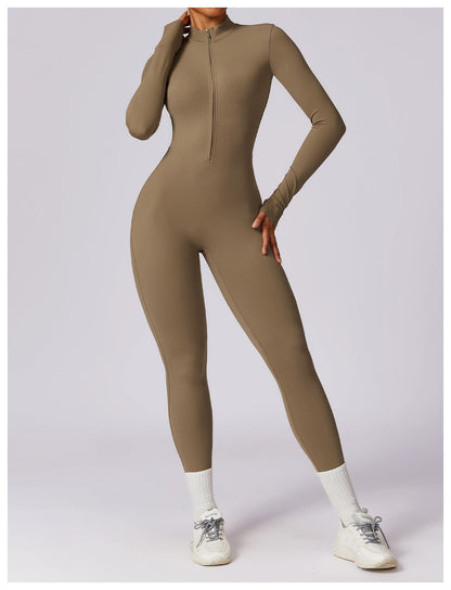 Front Zippered Full Shaping One Piece Sports Jumpsuit