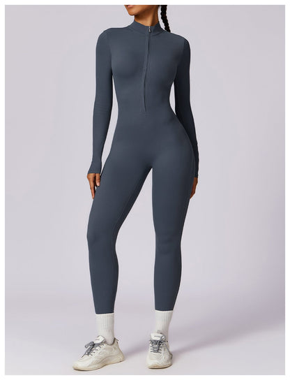 Front Zippered Full Shaping One Piece Sports Jumpsuit