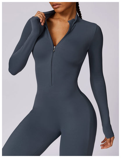 Front Zippered Full Shaping One Piece Sports Jumpsuit