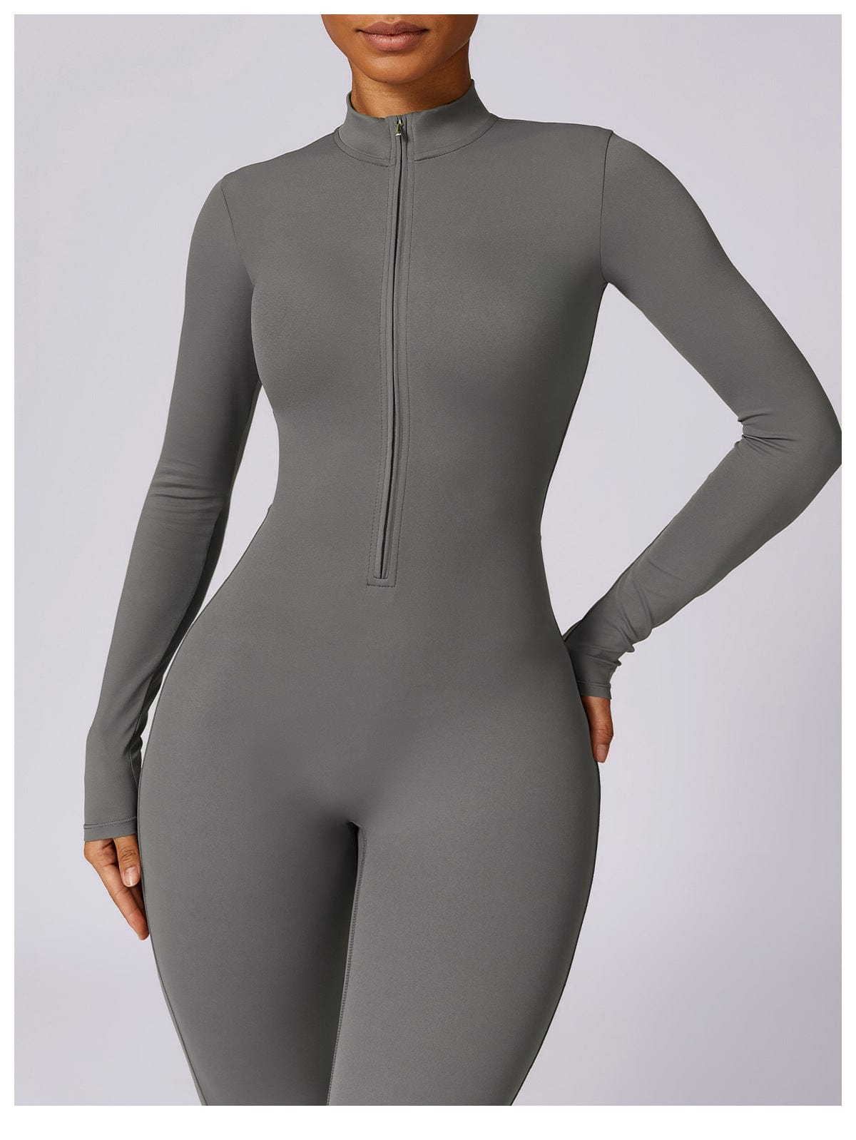 Front Zippered Full Shaping One Piece Sports Jumpsuit