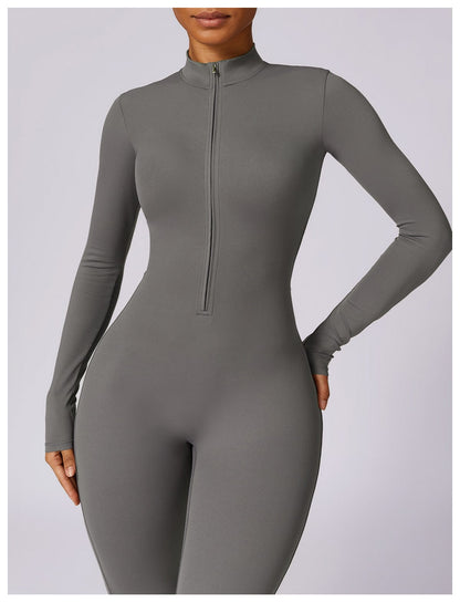 Front Zippered Full Shaping One Piece Sports Jumpsuit