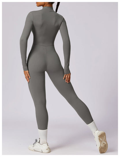 Front Zippered Full Shaping One Piece Sports Jumpsuit