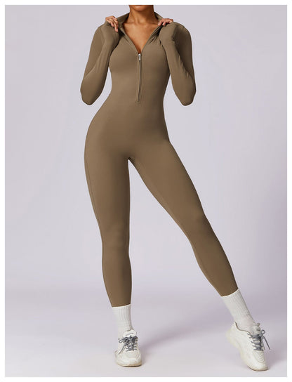 Front Zippered Full Shaping One Piece Sports Jumpsuit