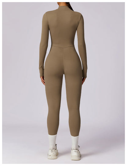 Front Zippered Full Shaping One Piece Sports Jumpsuit
