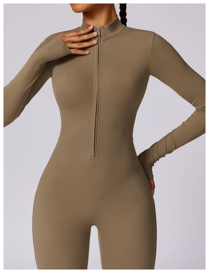 Front Zippered Full Shaping One Piece Sports Jumpsuit