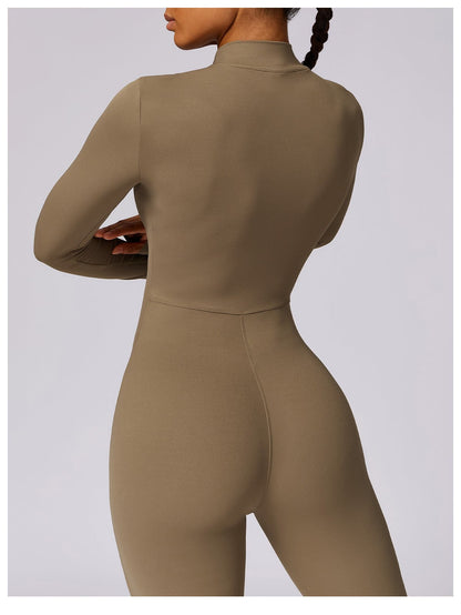 Front Zippered Full Shaping One Piece Sports Jumpsuit