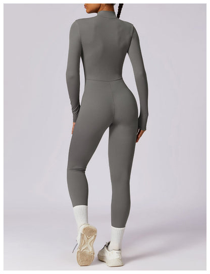 Front Zippered Full Shaping One Piece Sports Jumpsuit