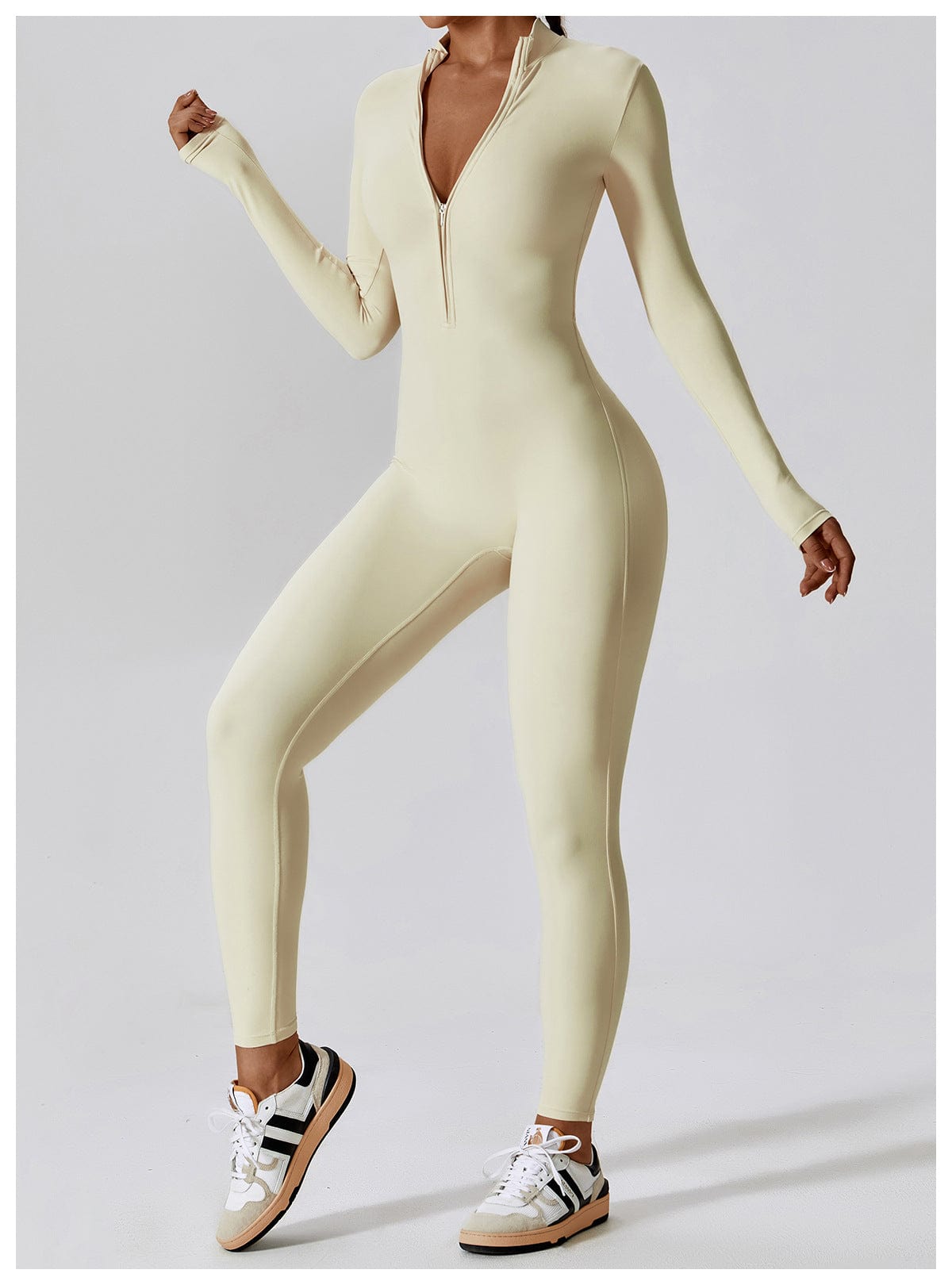 Front Zippered Full Shaping One Piece Sports Jumpsuit