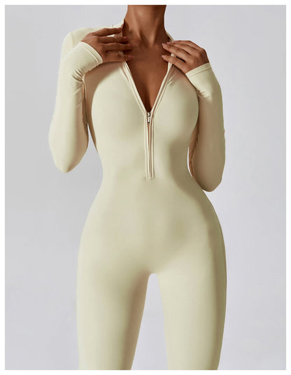 Front Zippered Full Shaping One Piece Sports Jumpsuit