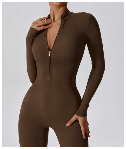 Front Zippered Full Shaping One Piece Sports Jumpsuit