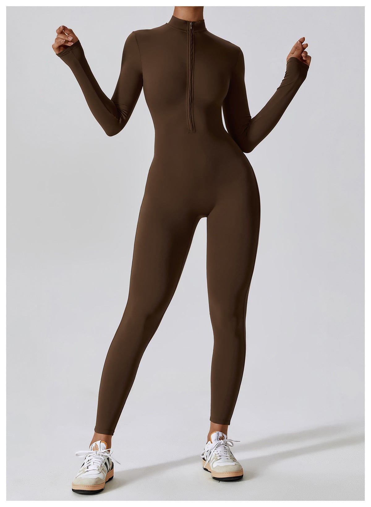 Front Zippered Full Shaping One Piece Sports Jumpsuit