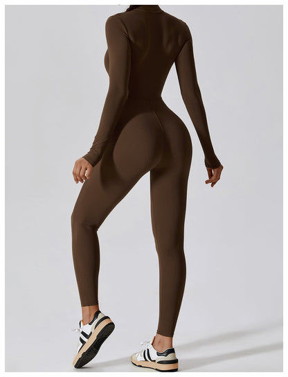 Front Zippered Full Shaping One Piece Sports Jumpsuit