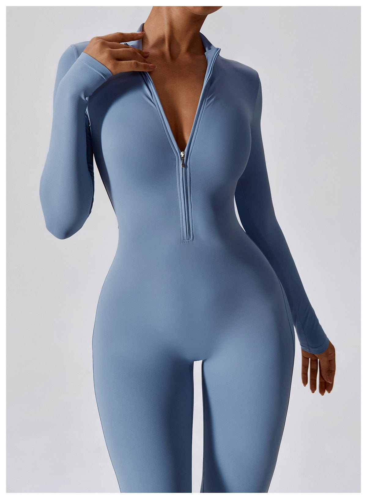 Front Zippered Full Shaping One Piece Sports Jumpsuit