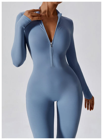 Front Zippered Full Shaping One Piece Sports Jumpsuit