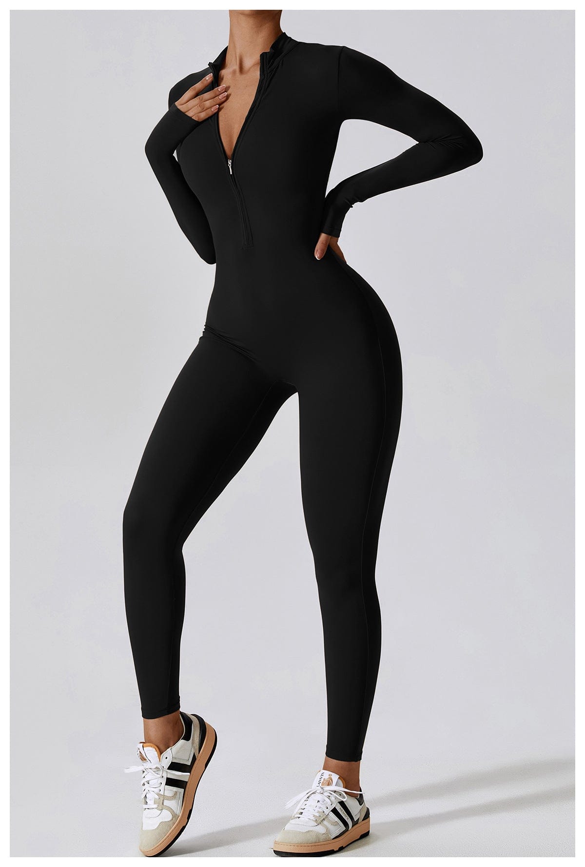 Front Zippered Full Shaping One Piece Sports Jumpsuit