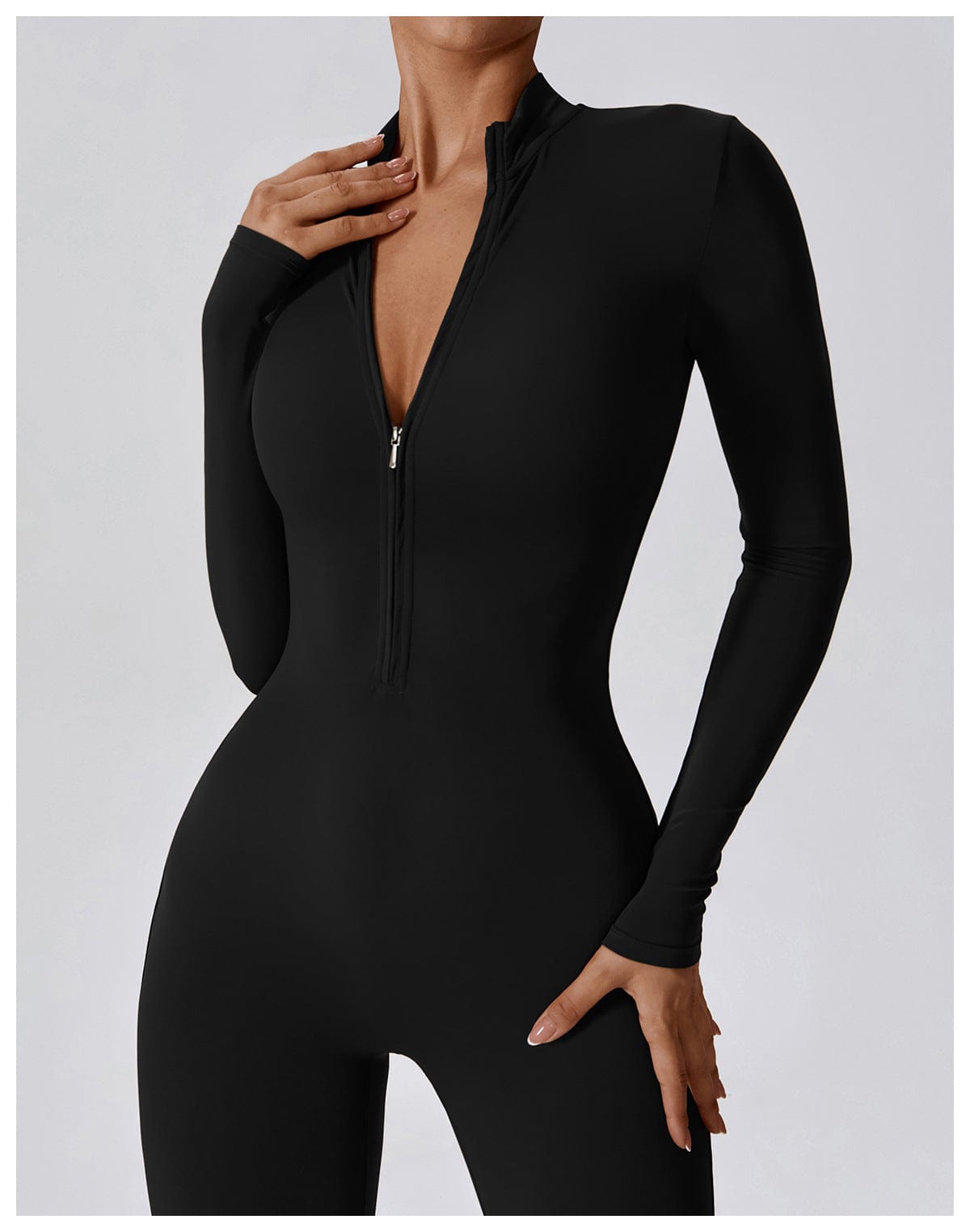 Front Zippered Full Shaping One Piece Sports Jumpsuit