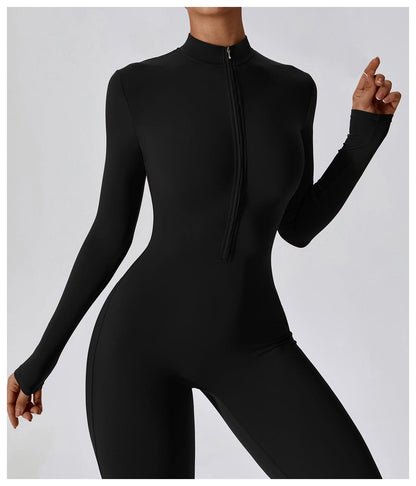 Front Zippered Full Shaping One Piece Sports Jumpsuit
