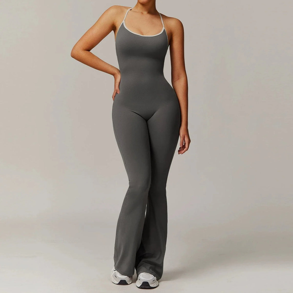 Women Tummy Control Flared Cross-Back Shaping Jumpsuit