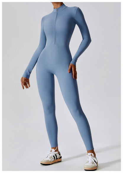 Front Zippered Full Shaping One Piece Sports Jumpsuit