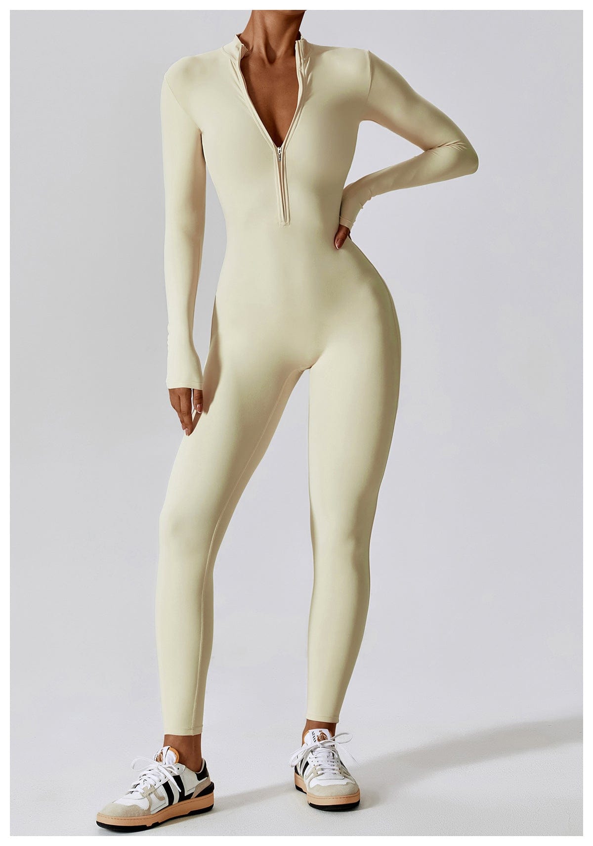 Front Zippered Full Shaping One Piece Sports Jumpsuit