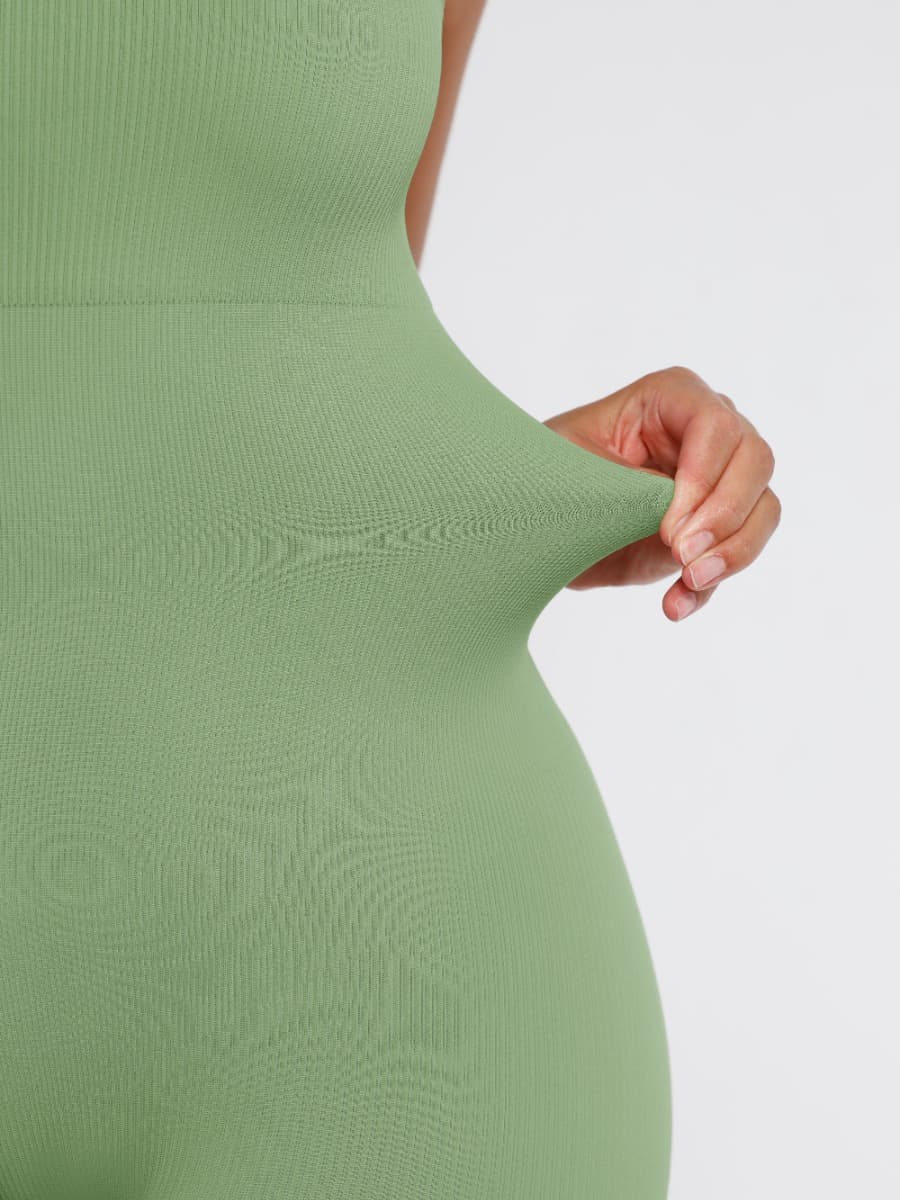 Ribbed Plus Size Bodycon Jumpsuits Shaper with Removable Pads