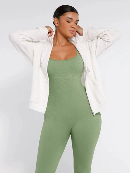 Ribbed Plus Size Bodycon Jumpsuits Shaper with Removable Pads