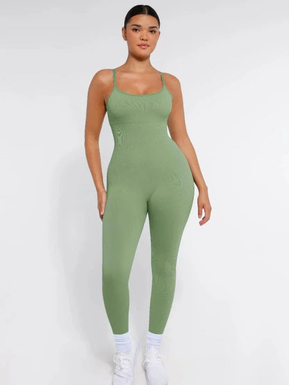 Ribbed Plus Size Bodycon Jumpsuits Shaper with Removable Pads