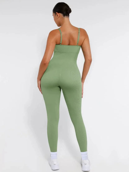 Ribbed Plus Size Bodycon Jumpsuits Shaper with Removable Pads