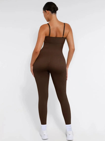 Ribbed Plus Size Bodycon Jumpsuits Shaper with Removable Pads