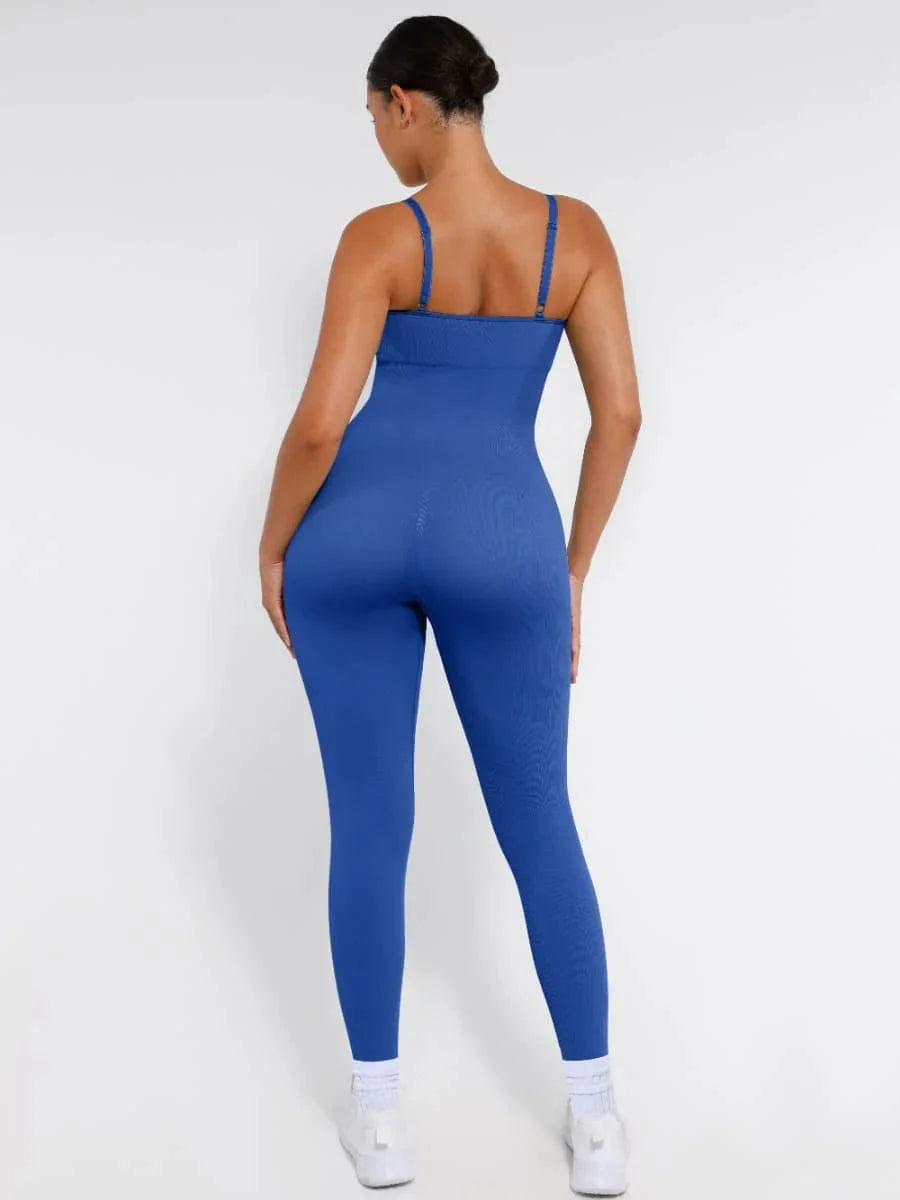 Ribbed Plus Size Bodycon Jumpsuits Shaper with Removable Pads