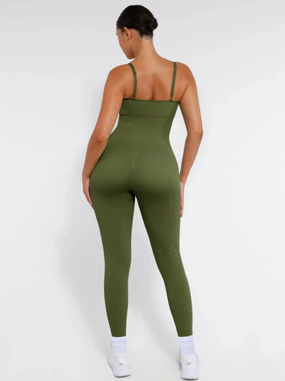 Ribbed Plus Size Bodycon Jumpsuits Shaper with Removable Pads