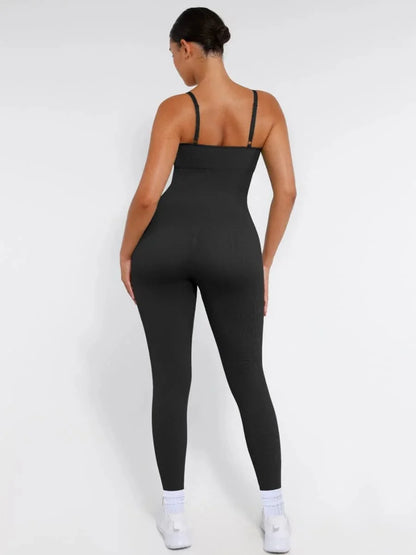 Ribbed Plus Size Bodycon Jumpsuits Shaper with Removable Pads