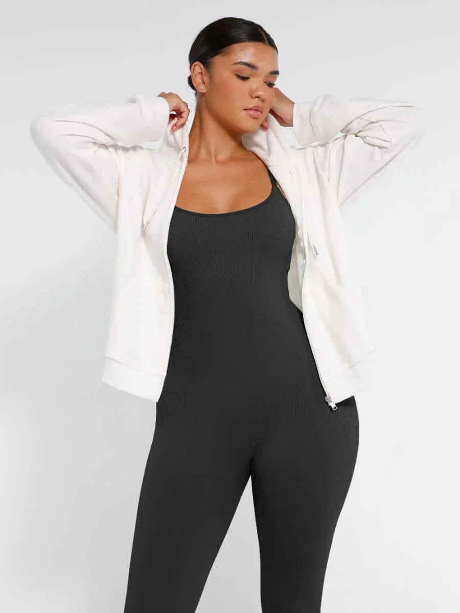 Ribbed Plus Size Bodycon Jumpsuits Shaper with Removable Pads