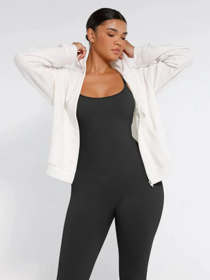 Ribbed Plus Size Bodycon Jumpsuits Shaper with Removable Pads