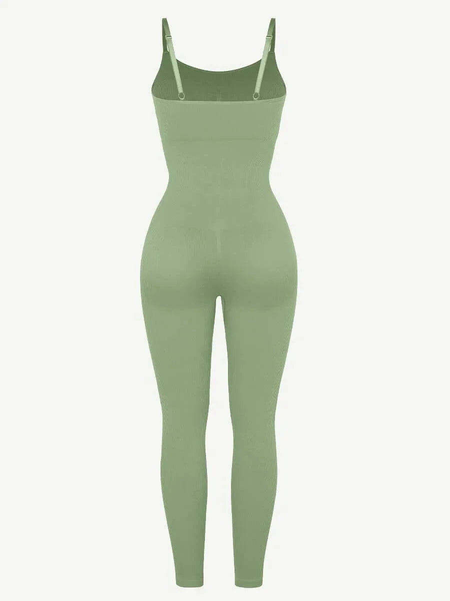 Ribbed Plus Size Bodycon Jumpsuits Shaper with Removable Pads