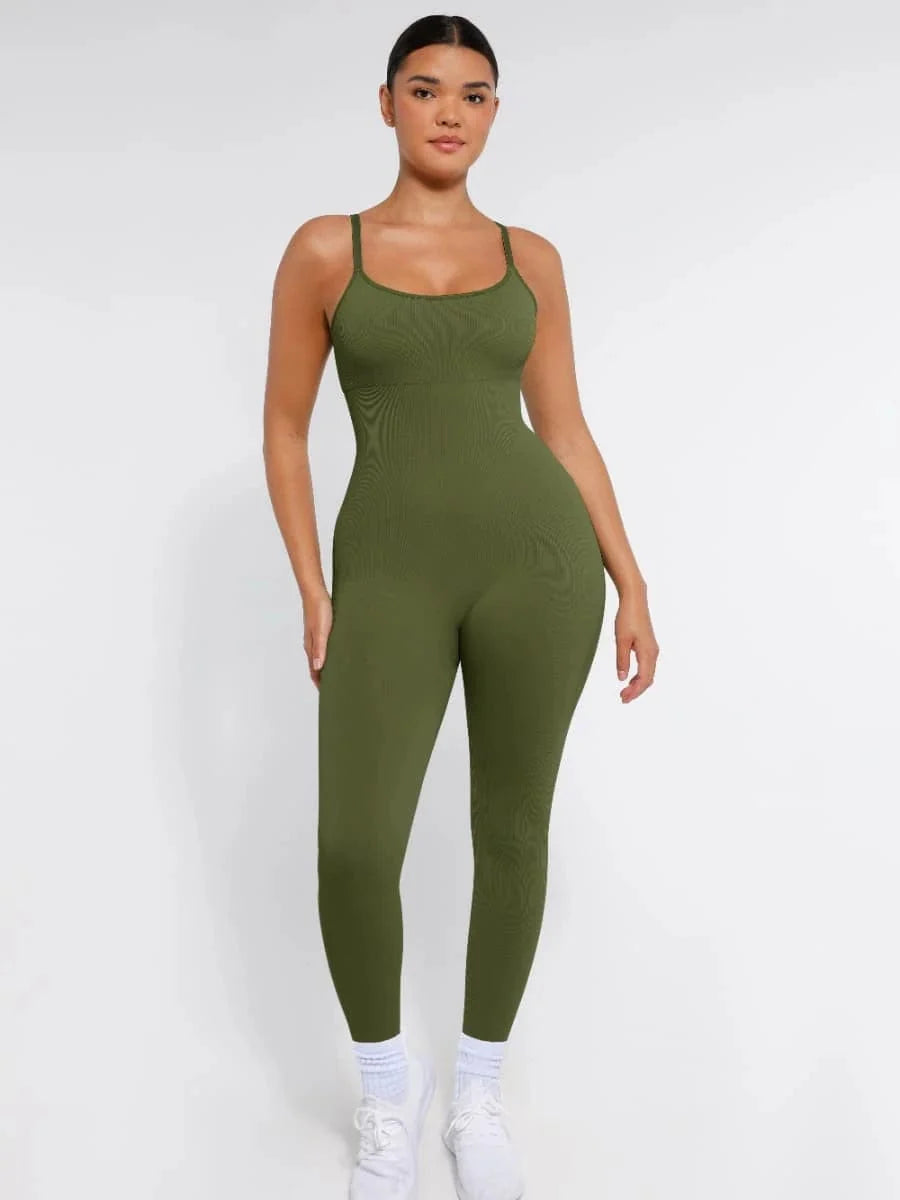 Ribbed Plus Size Bodycon Jumpsuits Shaper with Removable Pads