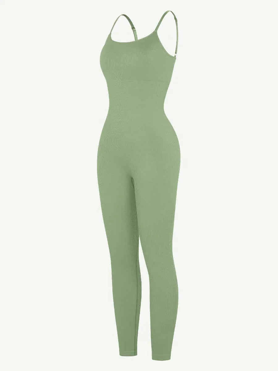 Ribbed Plus Size Bodycon Jumpsuits Shaper with Removable Pads