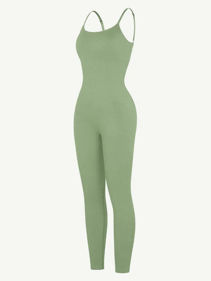 Ribbed Plus Size Bodycon Jumpsuits Shaper with Removable Pads