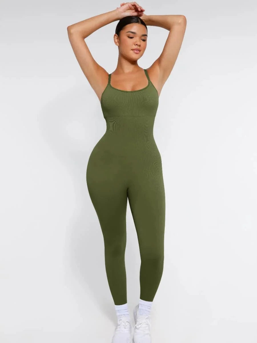 Ribbed Plus Size Bodycon Jumpsuits Shaper with Removable Pads