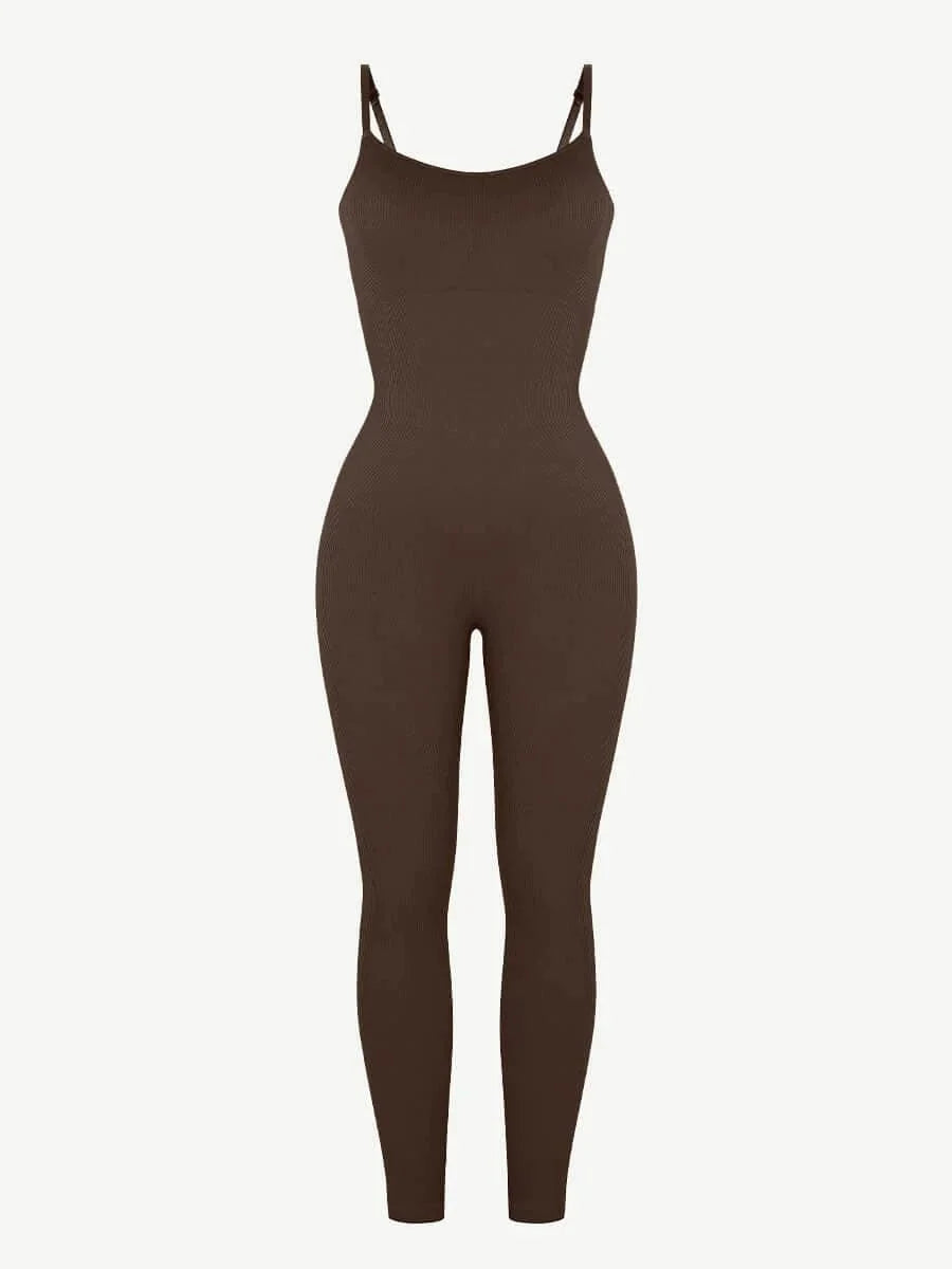 Ribbed Plus Size Bodycon Jumpsuits Shaper with Removable Pads