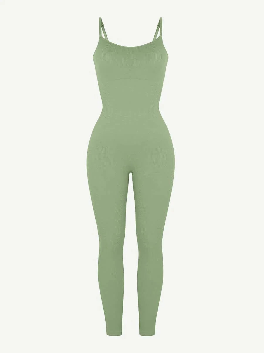 Ribbed Plus Size Bodycon Jumpsuits Shaper with Removable Pads